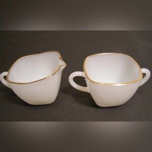 MCM Fire King Charm White Milk Glass Creamer Sugar